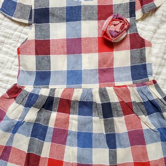 NWT Blue Red Grey Plaid Dress w Flower Pin Age 3 - Picture 4 of 11